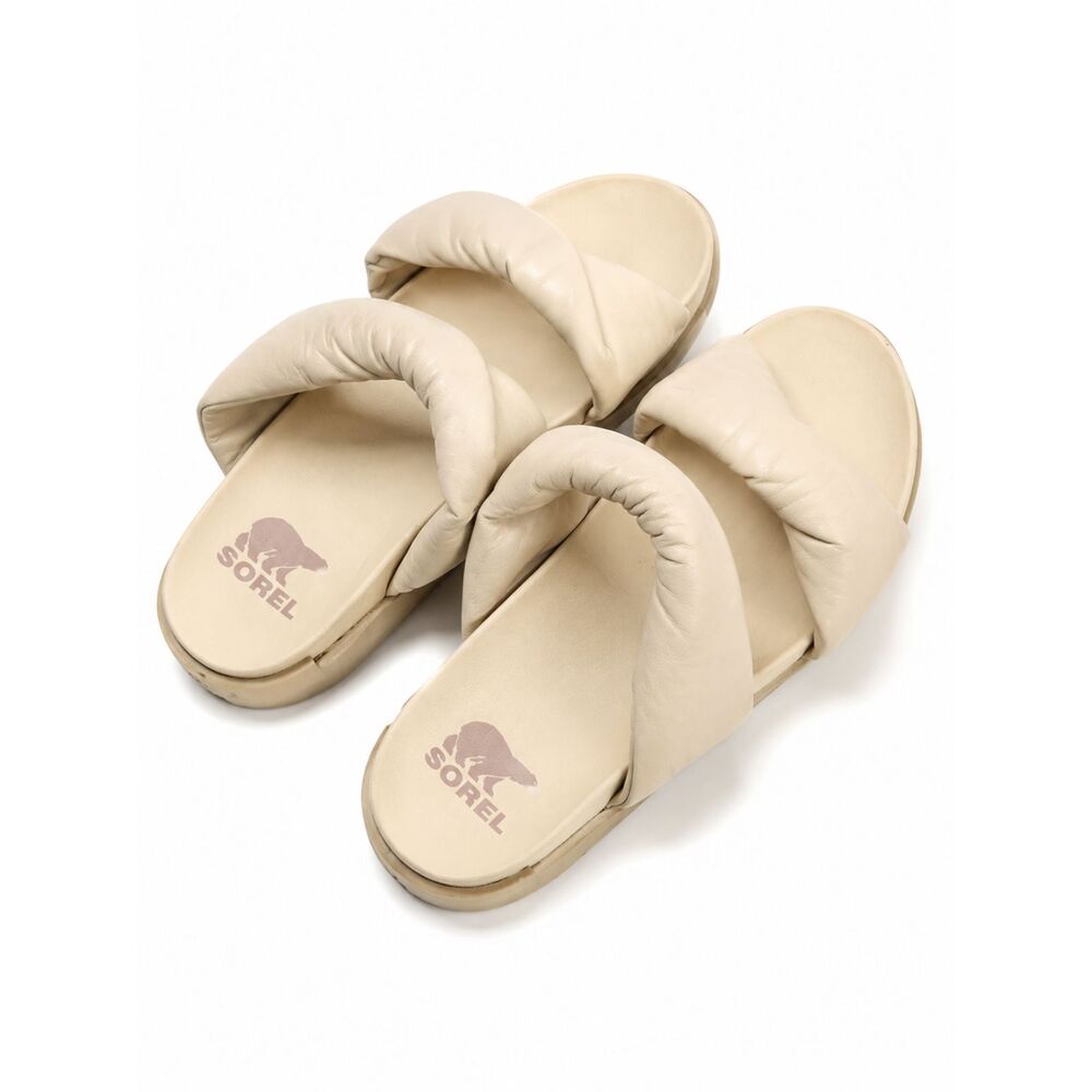 Sorel Cream Leather Padded Strap Slide Sandals Women’s Flat Slides